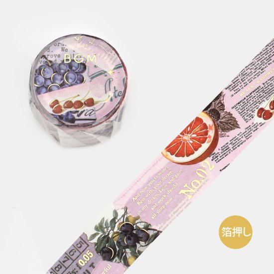 BGM washi paper featuring layered fruit and text