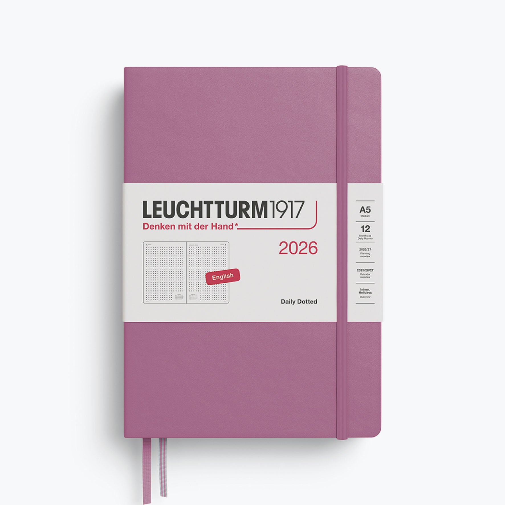 Front of the Leuchtturm1917 daily dotted a5 diary in dusty rose