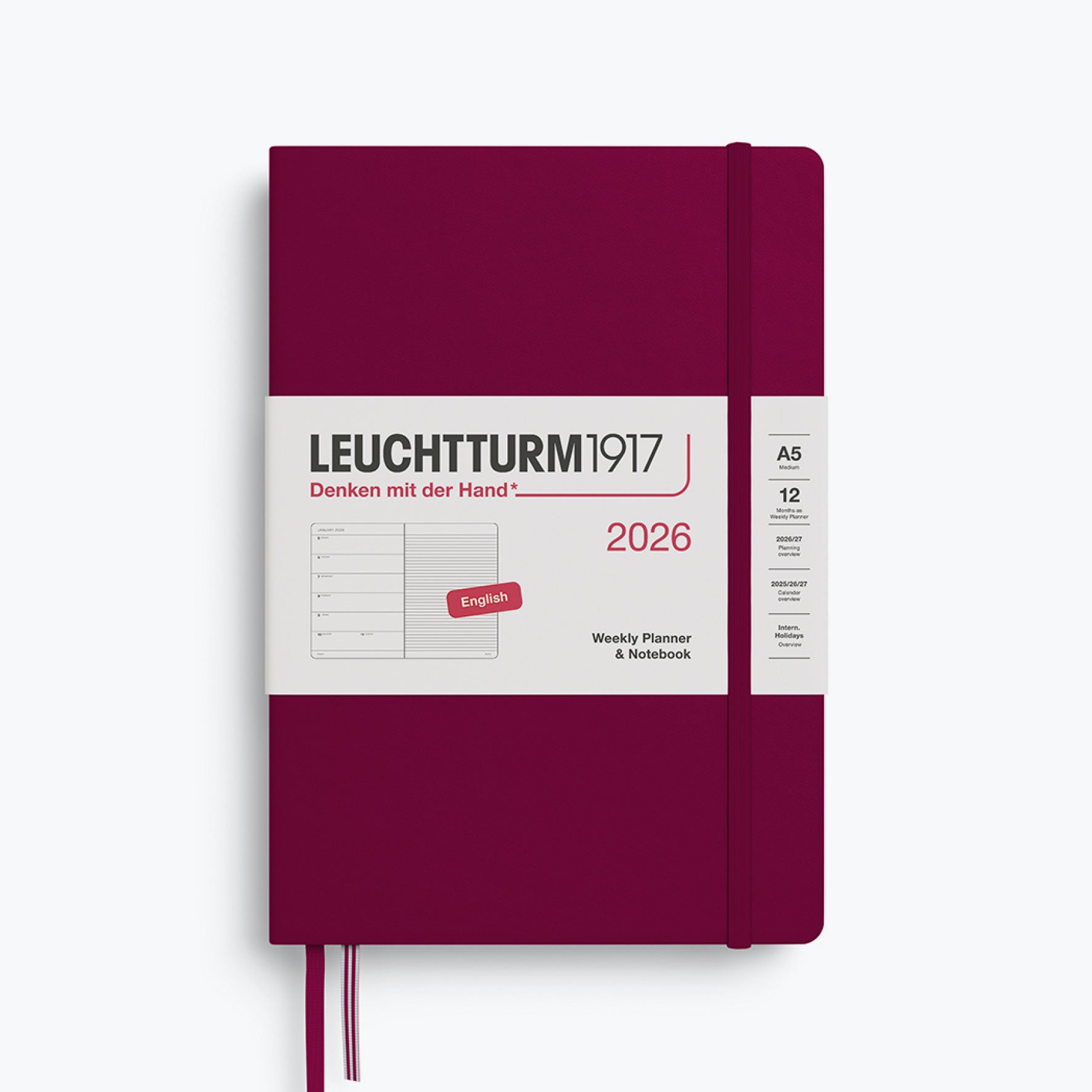 Leuchtturm1917 - 2026 Diary - Weekly Notebook - A5 - Port Red (Hard)
