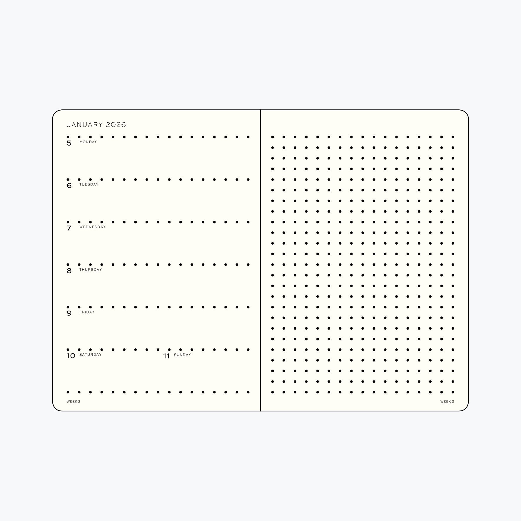 Leuchtturm1917 - 2026 Diary - Weekly Notebook - Dotted - Wallet - Black