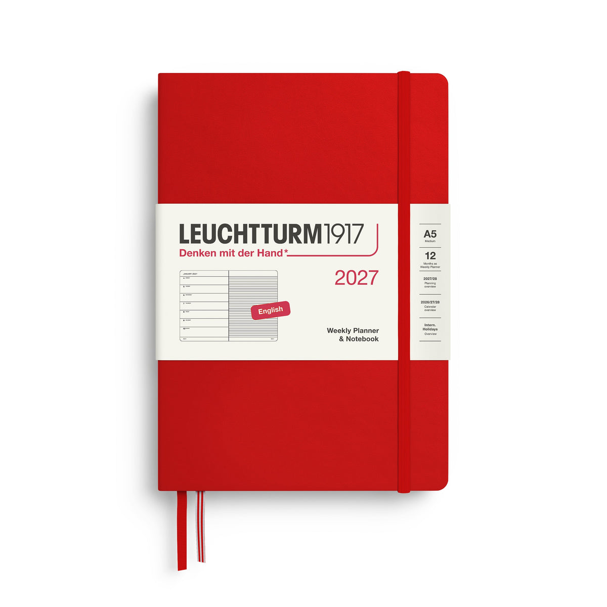 Leuchtturm1917 2027 A5 Cherry Weekly Notebook diary, hardcover