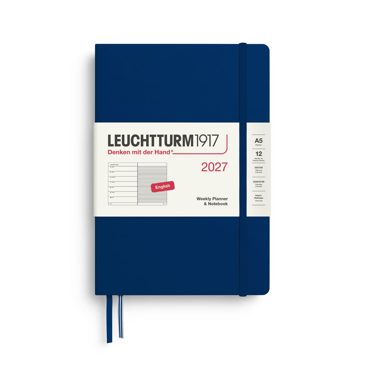Leuchtturm1917 2027 A5 Navy Weekly Notebook diary, hardcover