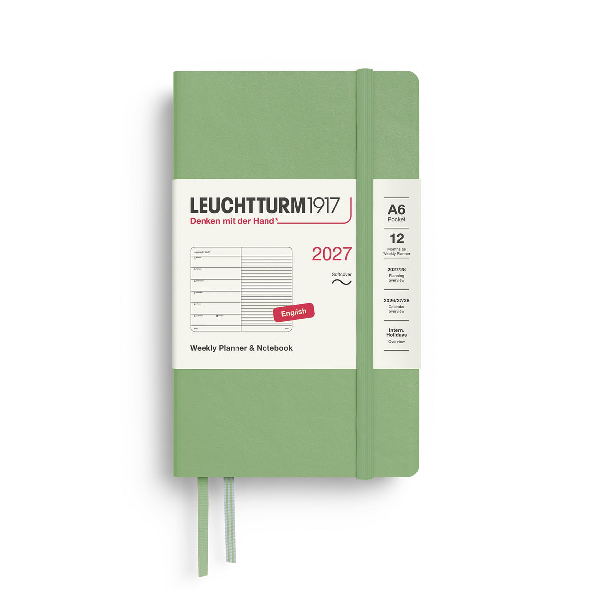 Leuchtturm1917 2027 A6 Sage Weekly Notebook diary, softcover