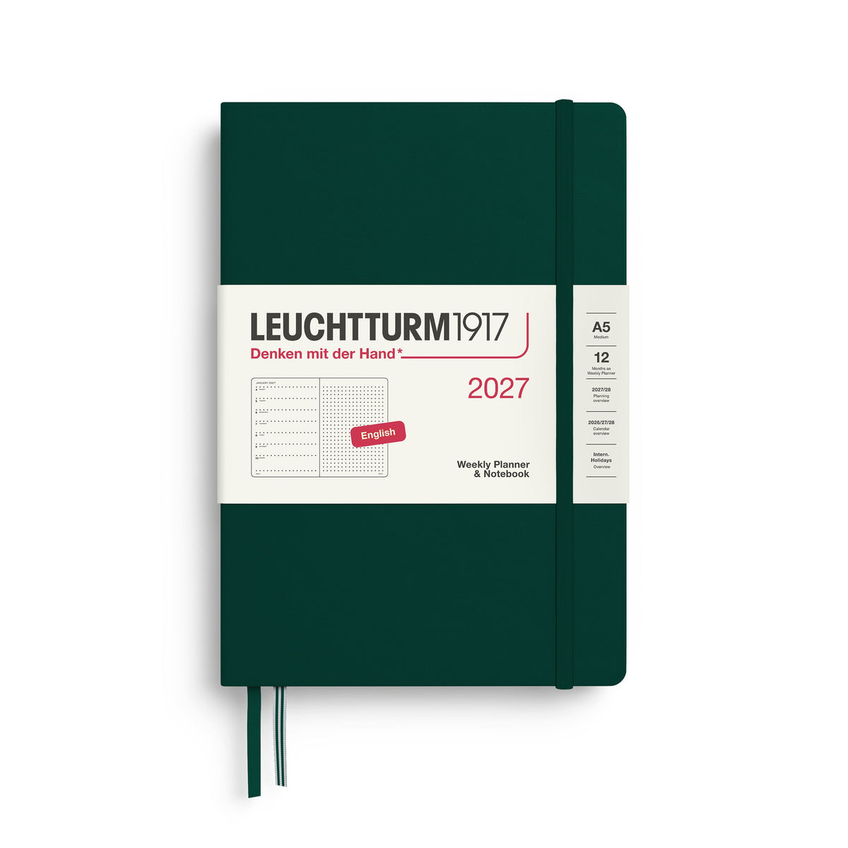 Leuchtturm1917 2027 A5 Forest Green Dotted Weekly Notebook diary