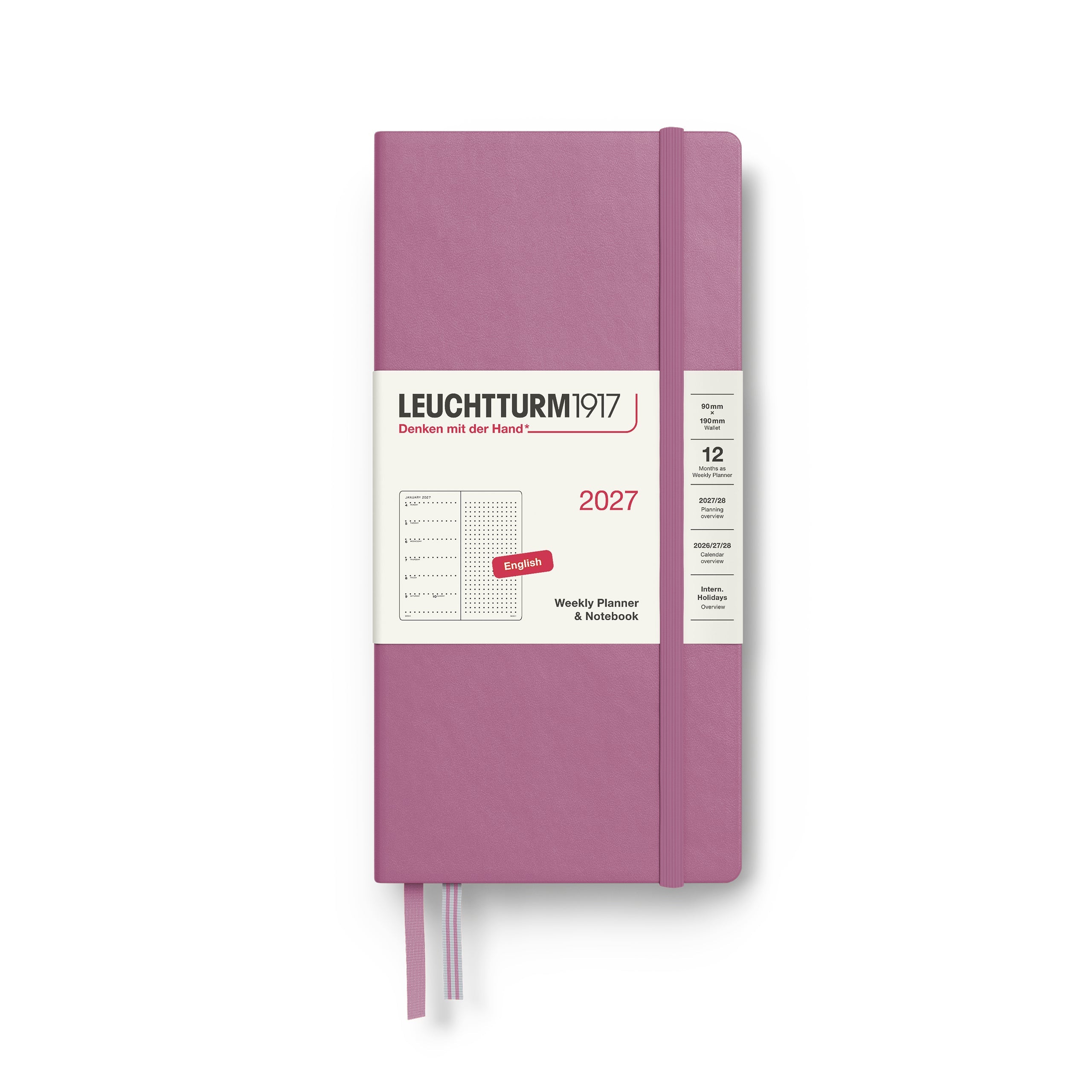 Leuchtturm1917 2027 Wallet Dusty Rose Dotted Weekly Notebook diary