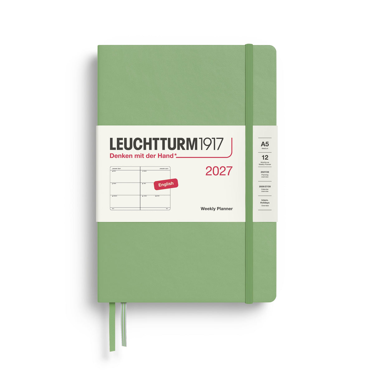 Leuchtturm1917 2027 A5 Sage Weekly Planner diary, hardcover