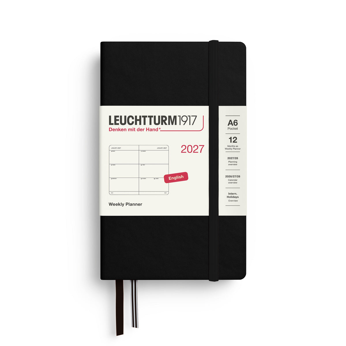 Leuchtturm1917 2027 A6 Black Weekly Planner diary, hardcover