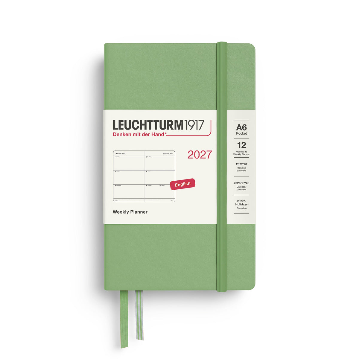 Leuchtturm1917 2027 A6 Sage Weekly Planner diary, hardcover