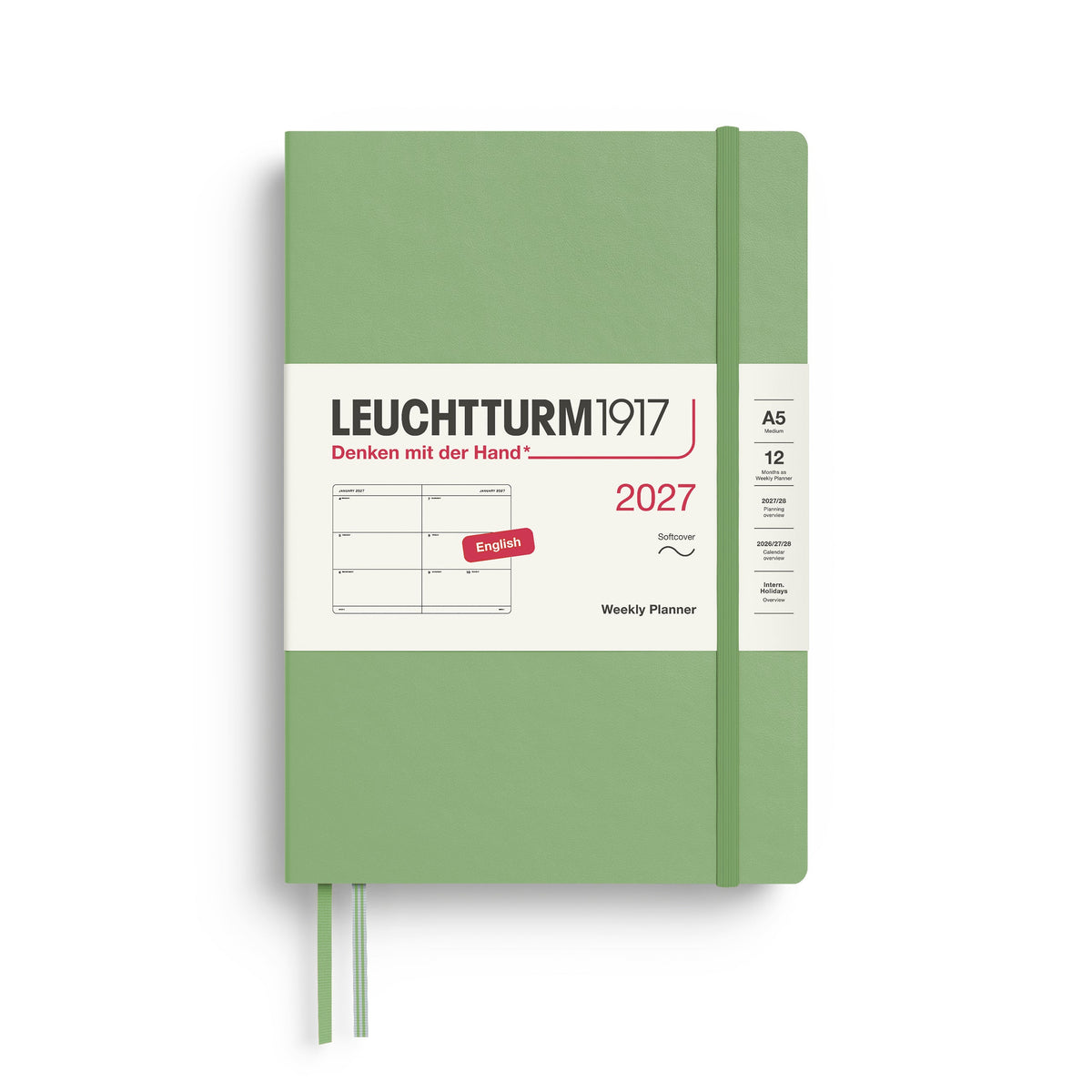 Leuchtturm1917 2027 A5 Sage Weekly Planner diary, softcover