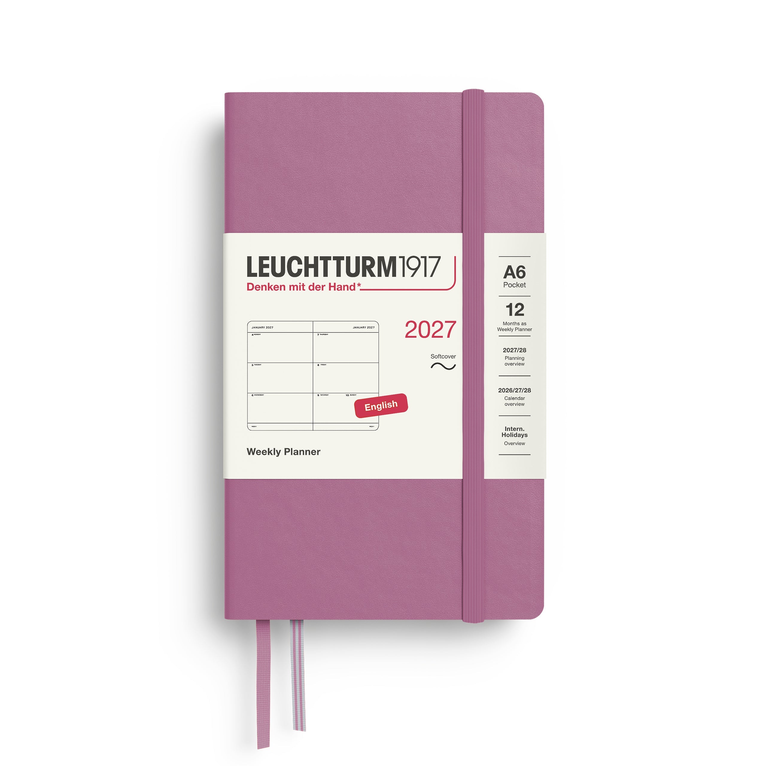 Leuchtturm1917 2027 A6 Dusty Rose Weekly Planner diary, softcover