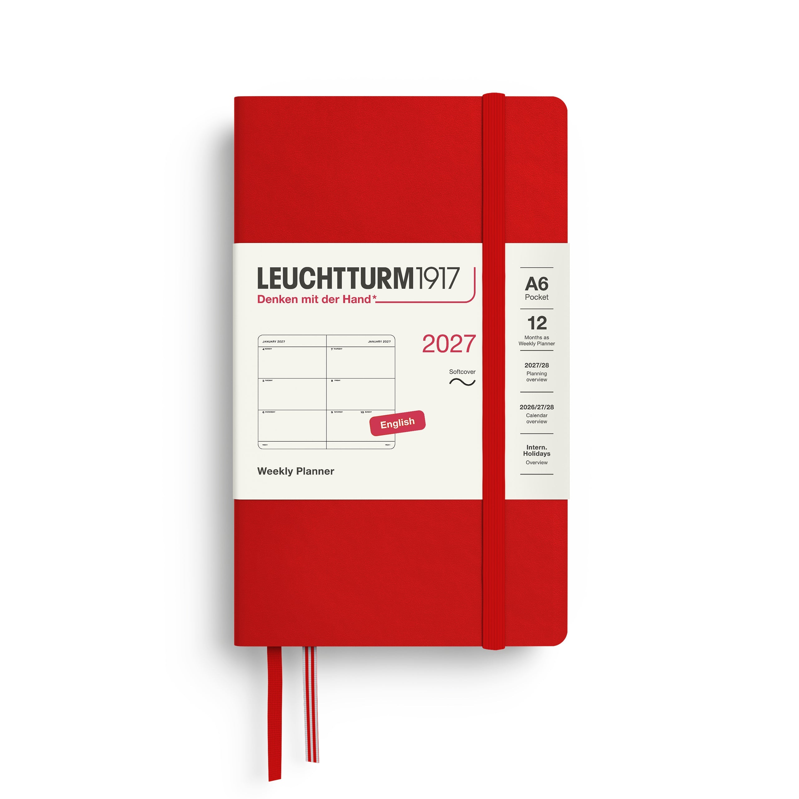 Leuchtturm1917 2027 A6 Cherry Weekly Planner diary, softcover