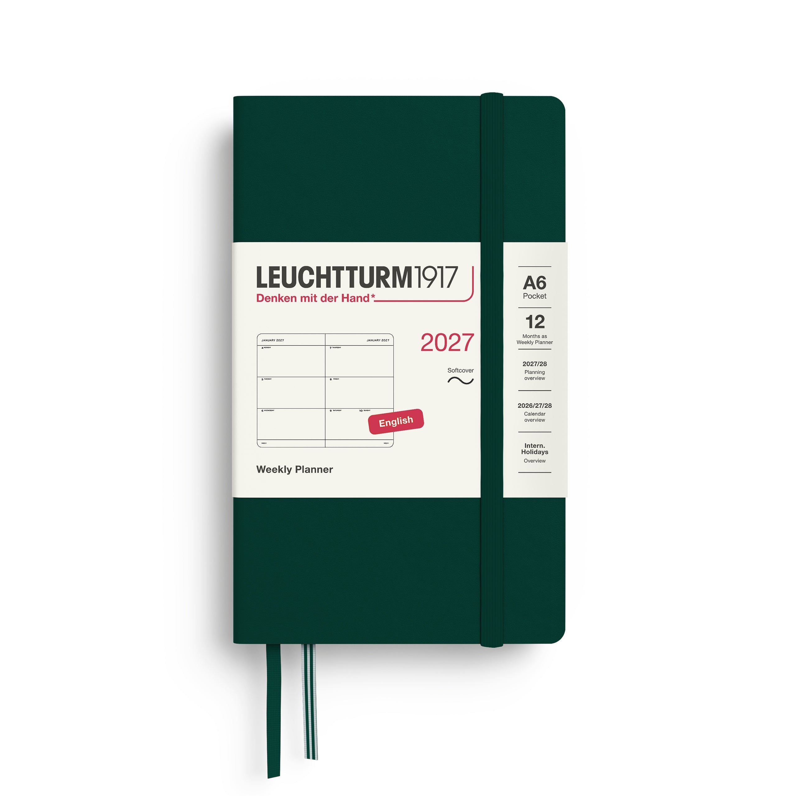 Leuchtturm1917 2027 A6 Forest Green Weekly Planner diary, softcover