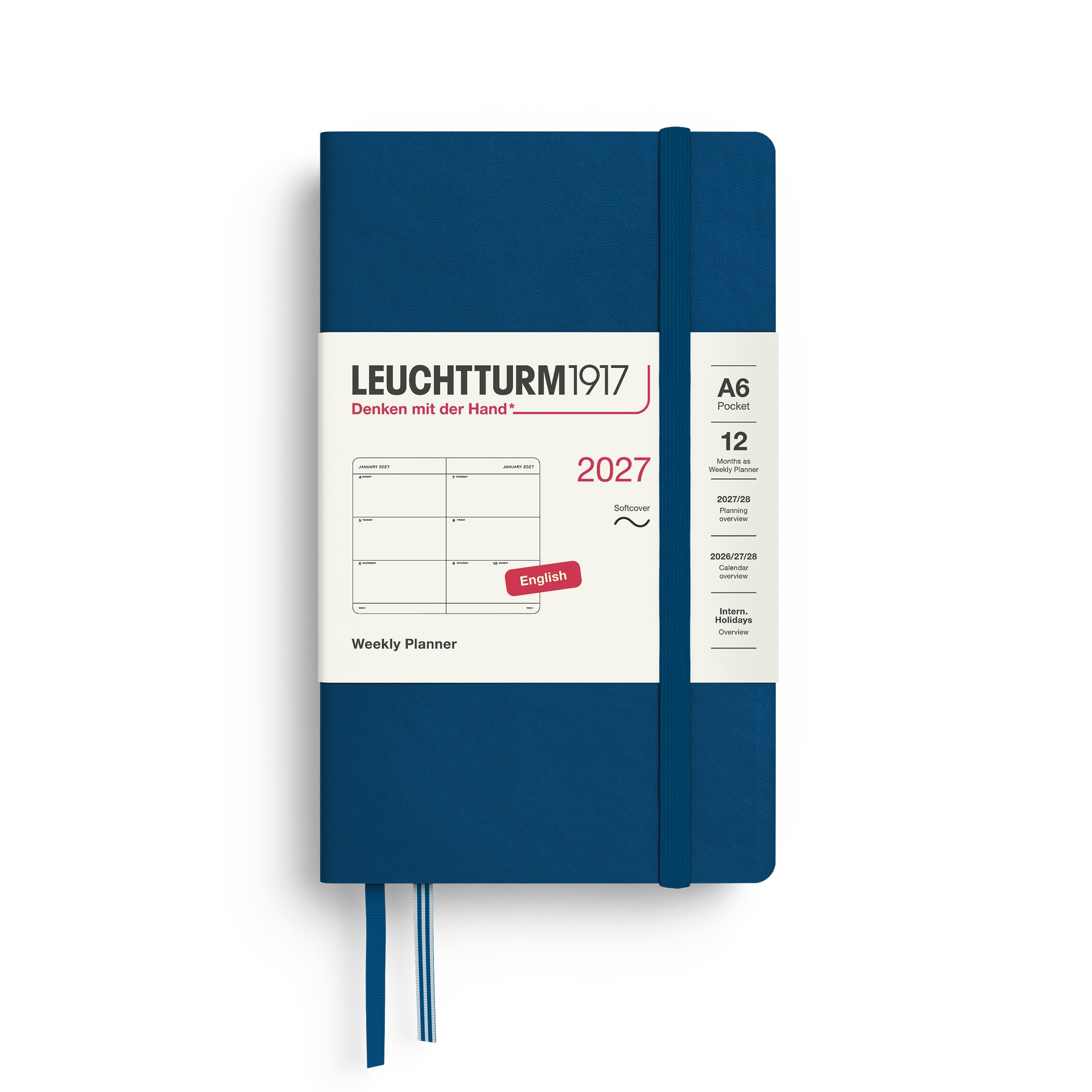 Leuchtturm1917 2027 A6 Indigo Weekly Planner diary, softcover