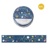 BGM washi tape with small flowers on a blue background