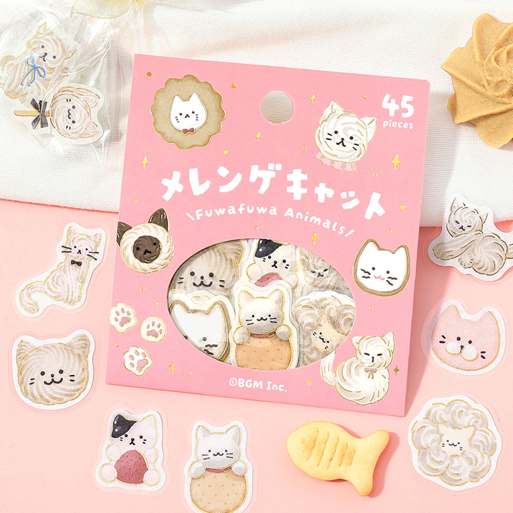 BGM - Planner Sticker - Flake Seal - Fluffy Animals - Meringue Cat <Outgoing>