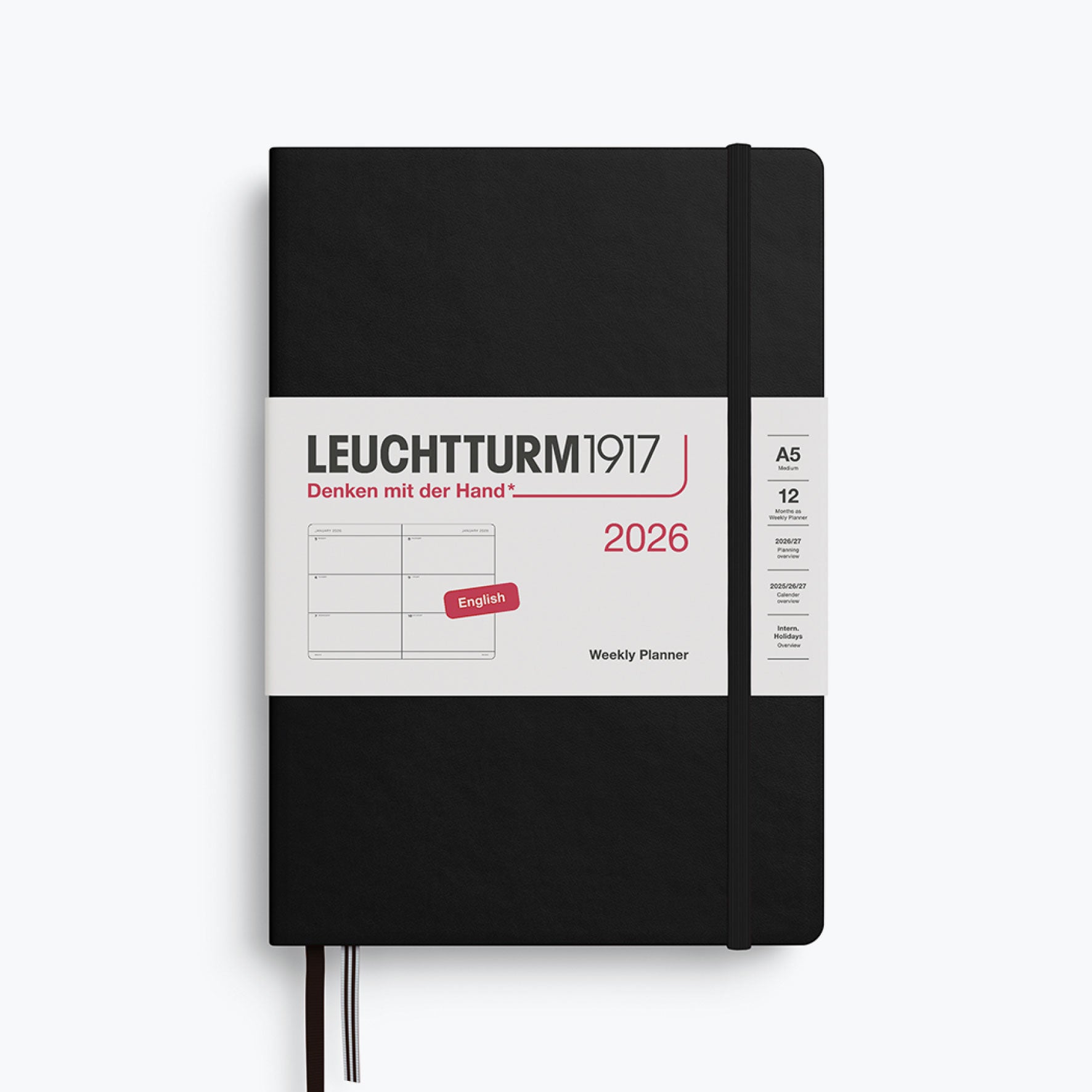 Leuchtturm1917 - 2026 Diary - Weekly Planner - A5 - Black (Hard)