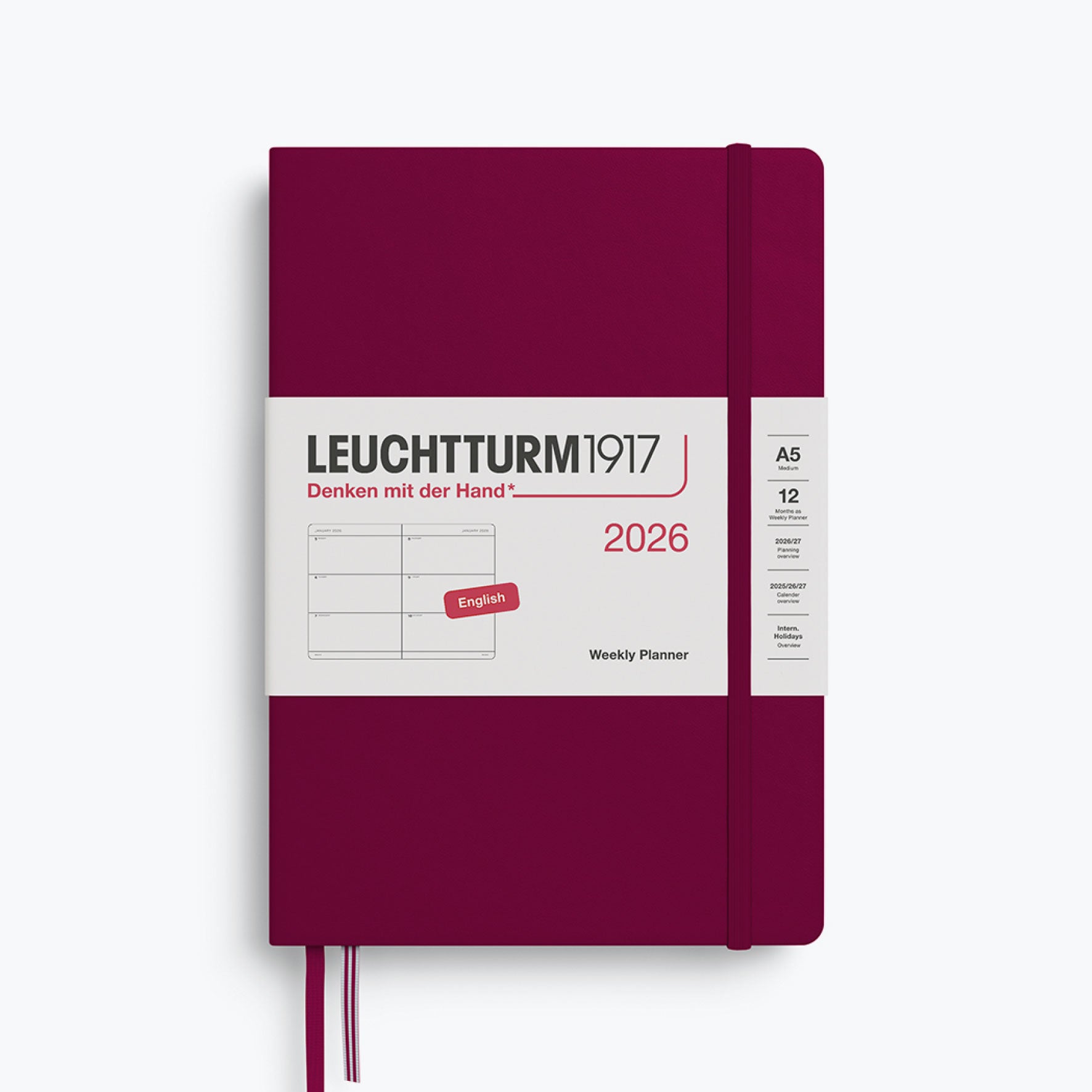 Leuchtturm1917 - 2026 Diary - Weekly Planner - A5 - Port Red (Hard)