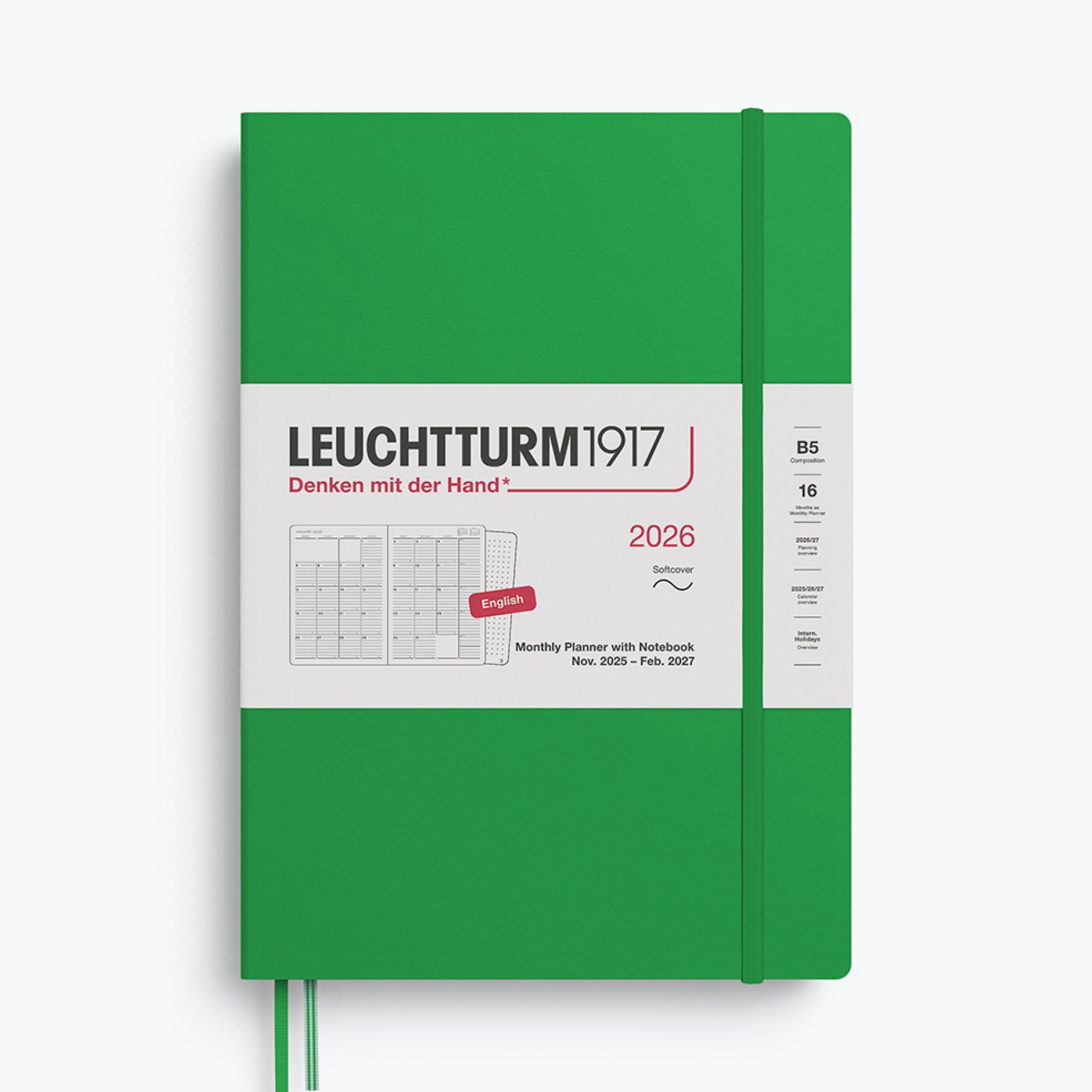 Leuchtturm1917 - 2026 Diary - Monthly Notebook - B5 - Spring Leaf