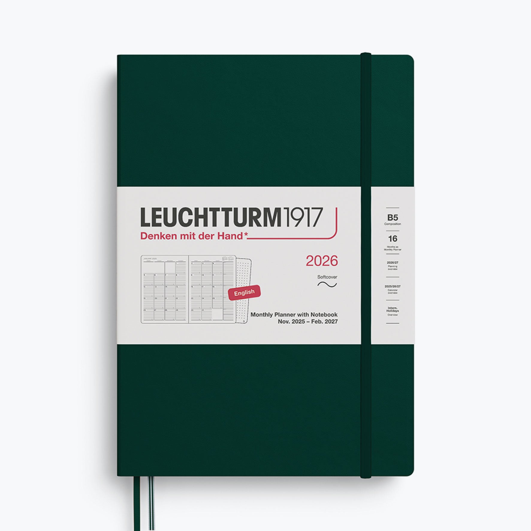 Leuchtturm1917 - 2026 Diary - Monthly Notebook - B5 - Forest Green