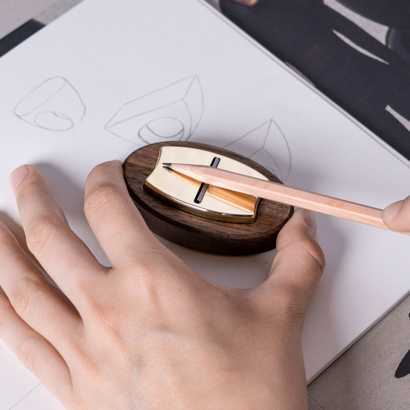 Solid brass Makers Cabinet Hovel pencil plane, which sharpens pencils to a long point