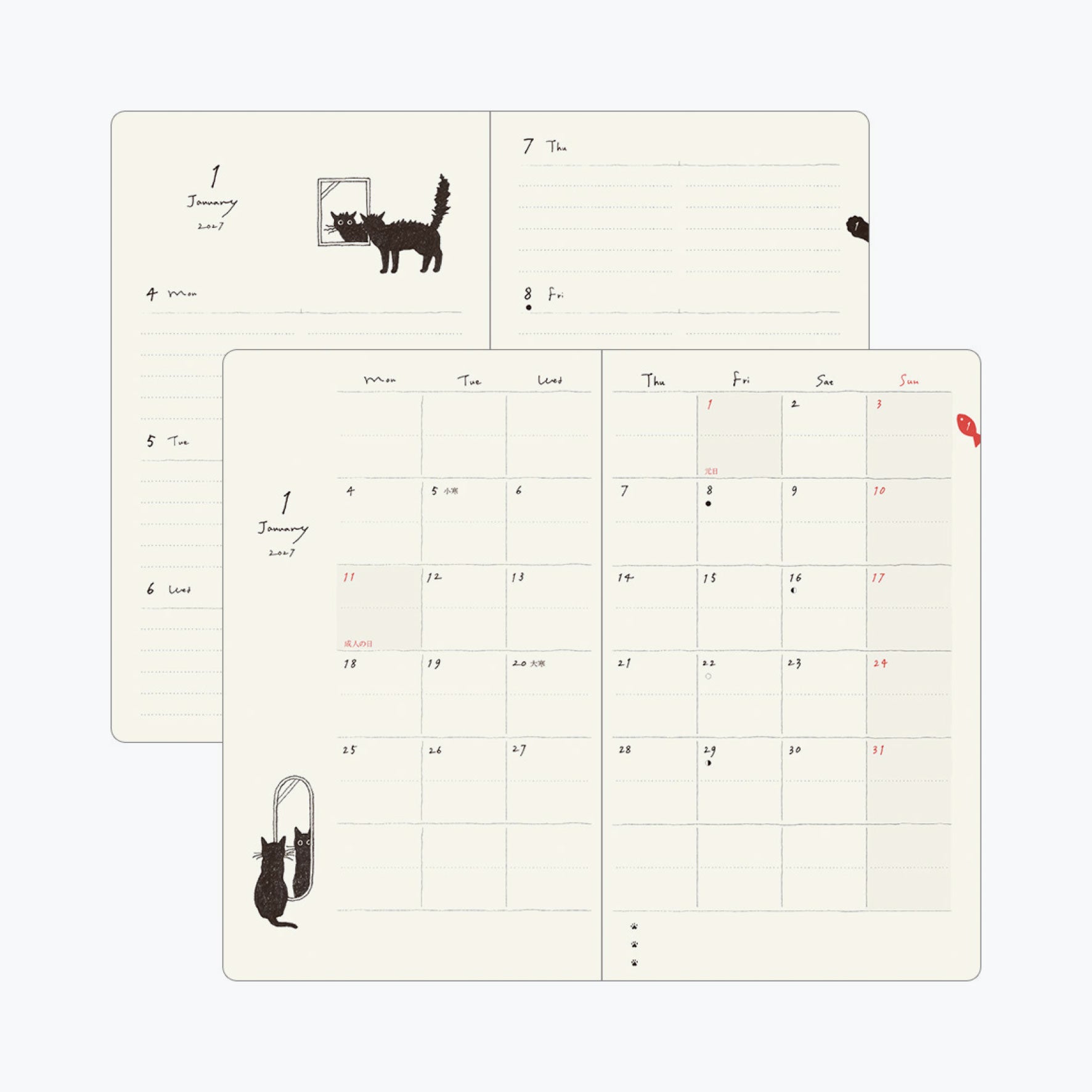 Midori - 2027 Diary - Book Style - B6 - Cats Beige