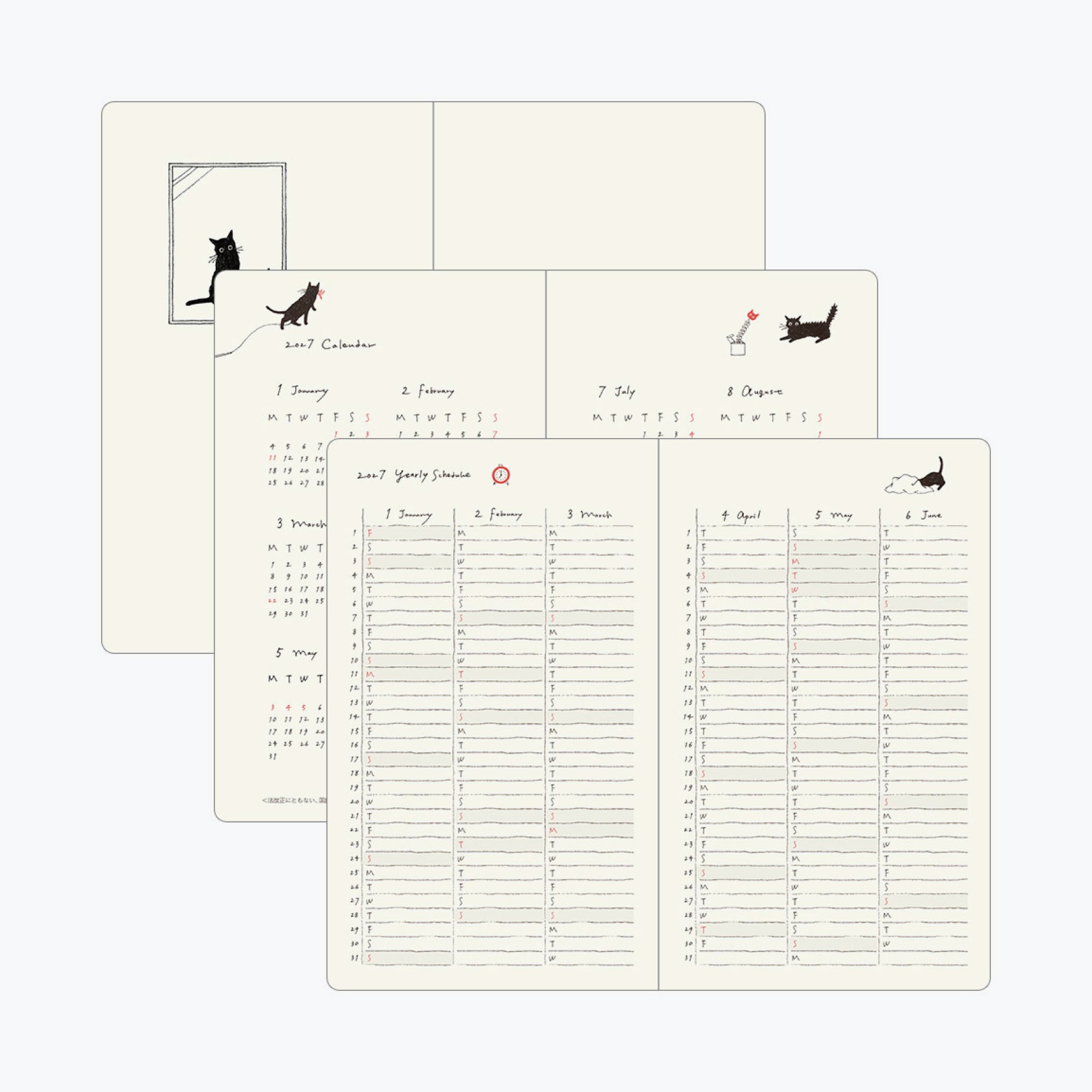 Midori - 2027 Diary - Book Style - B6 - Cats Beige