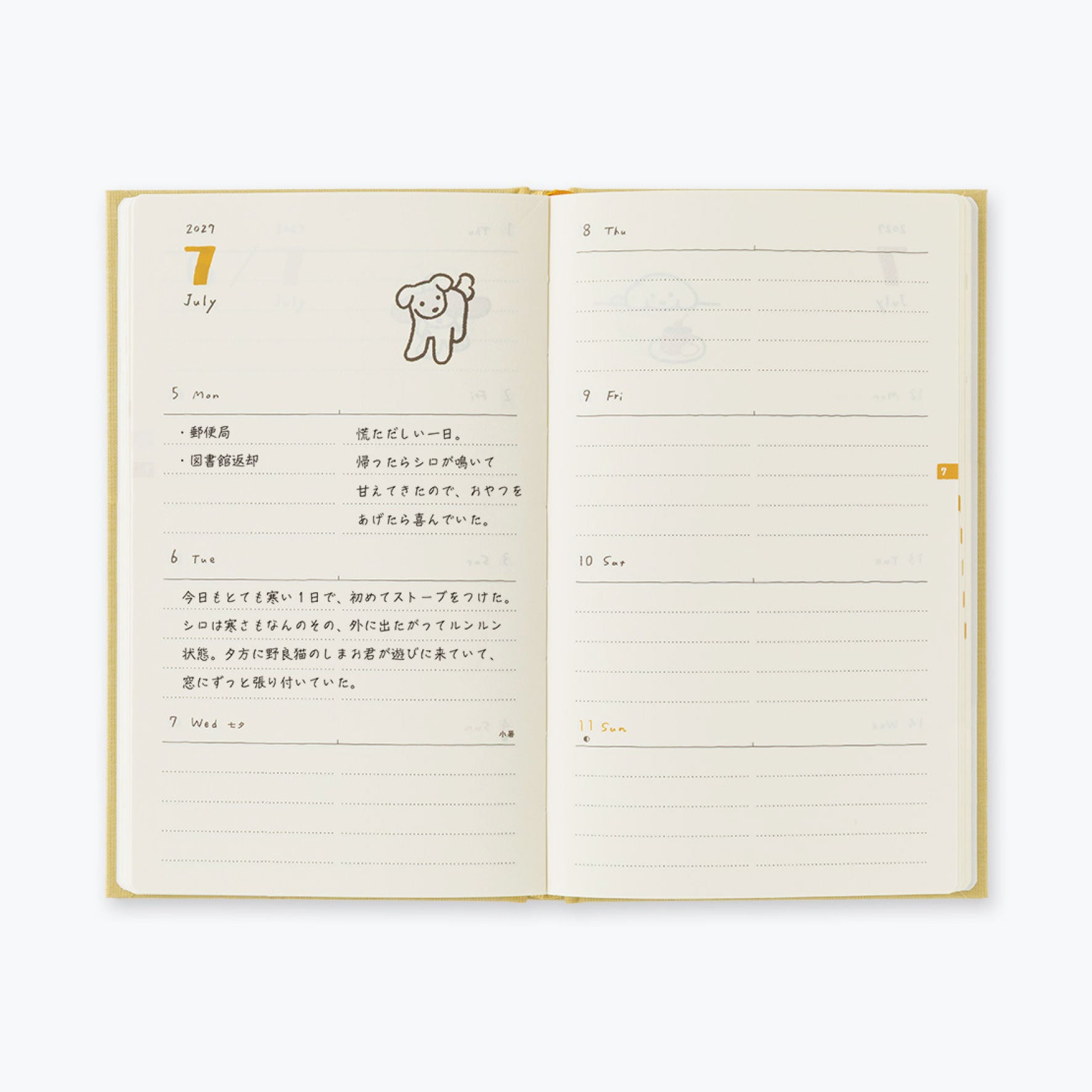 Midori - 2027 Diary - Book Style - B6 - Dogs Yellow