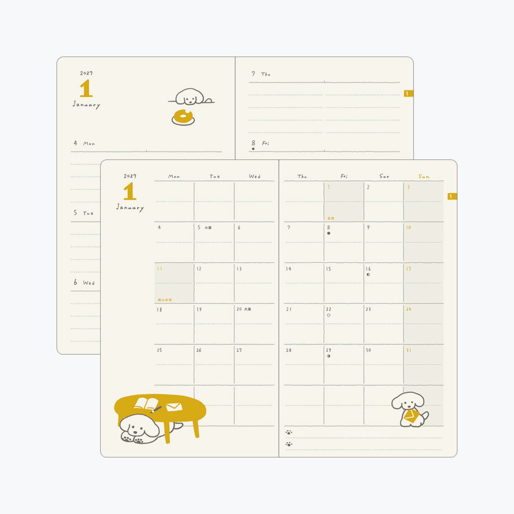 Midori - 2027 Diary - Book Style - B6 - Dogs Yellow