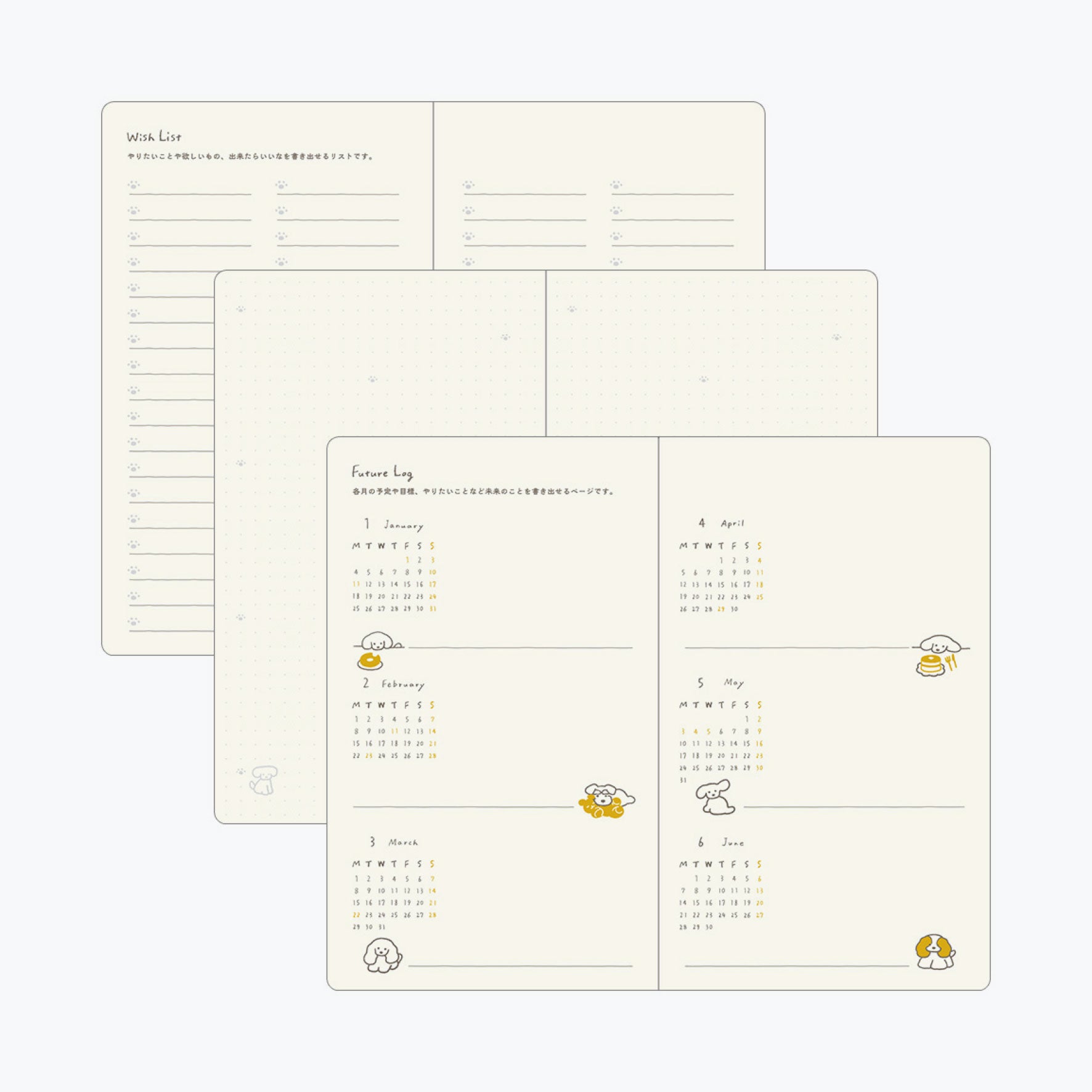 Midori - 2027 Diary - Book Style - B6 - Dogs Yellow