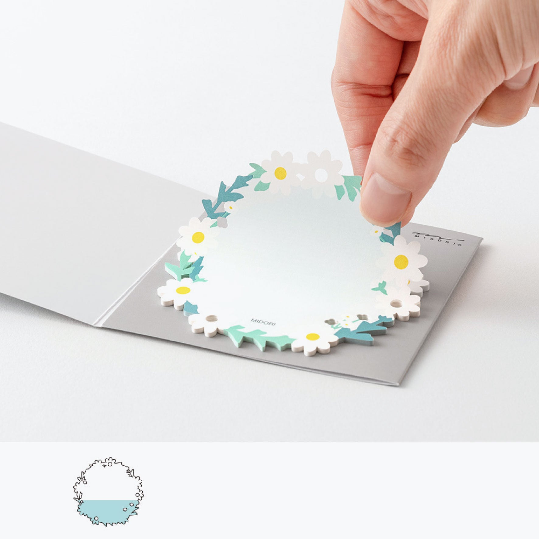 Midori - Notepad - Sticky Notes - Die-Cut - White Wreath