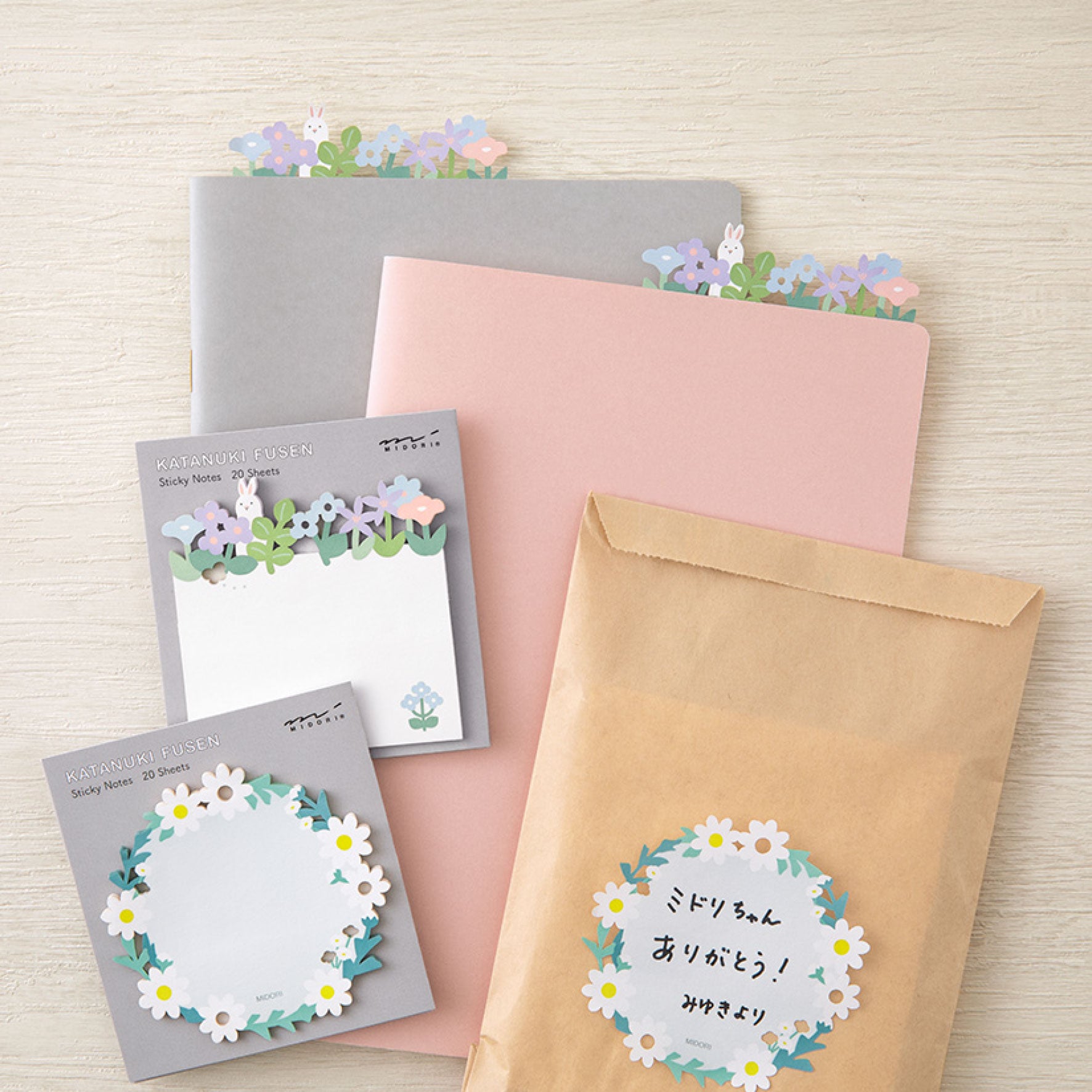 Midori - Notepad - Sticky Notes - Die-Cut - White Wreath