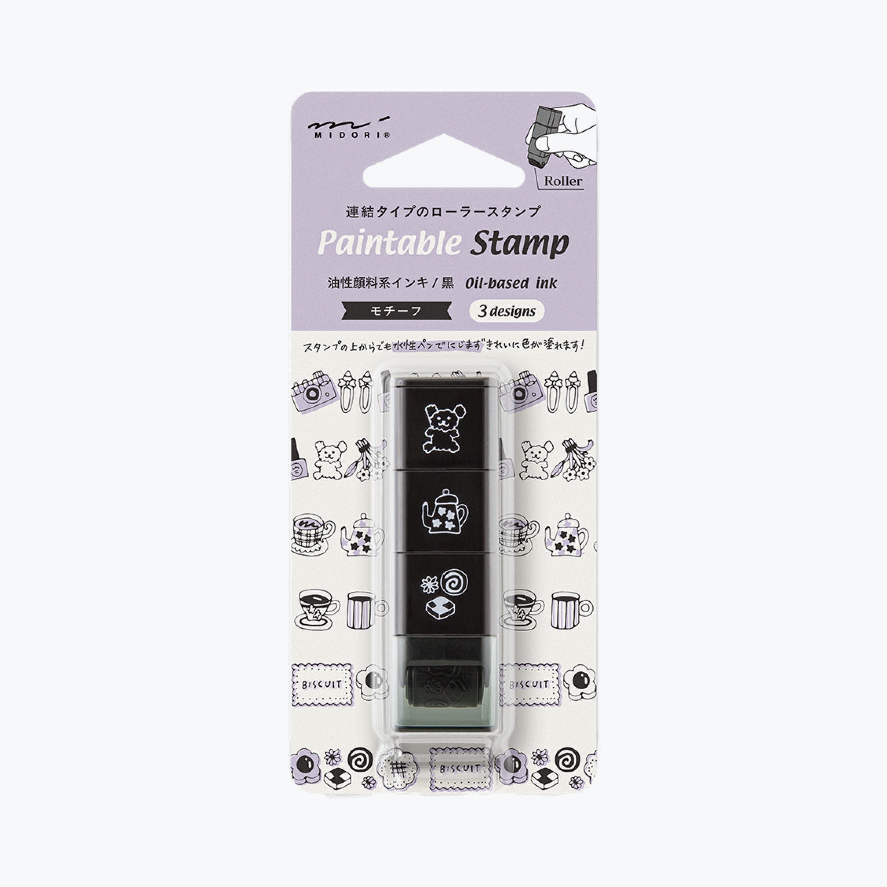 Midori Paintable Roller stamp featuring a variety of cute motifs
