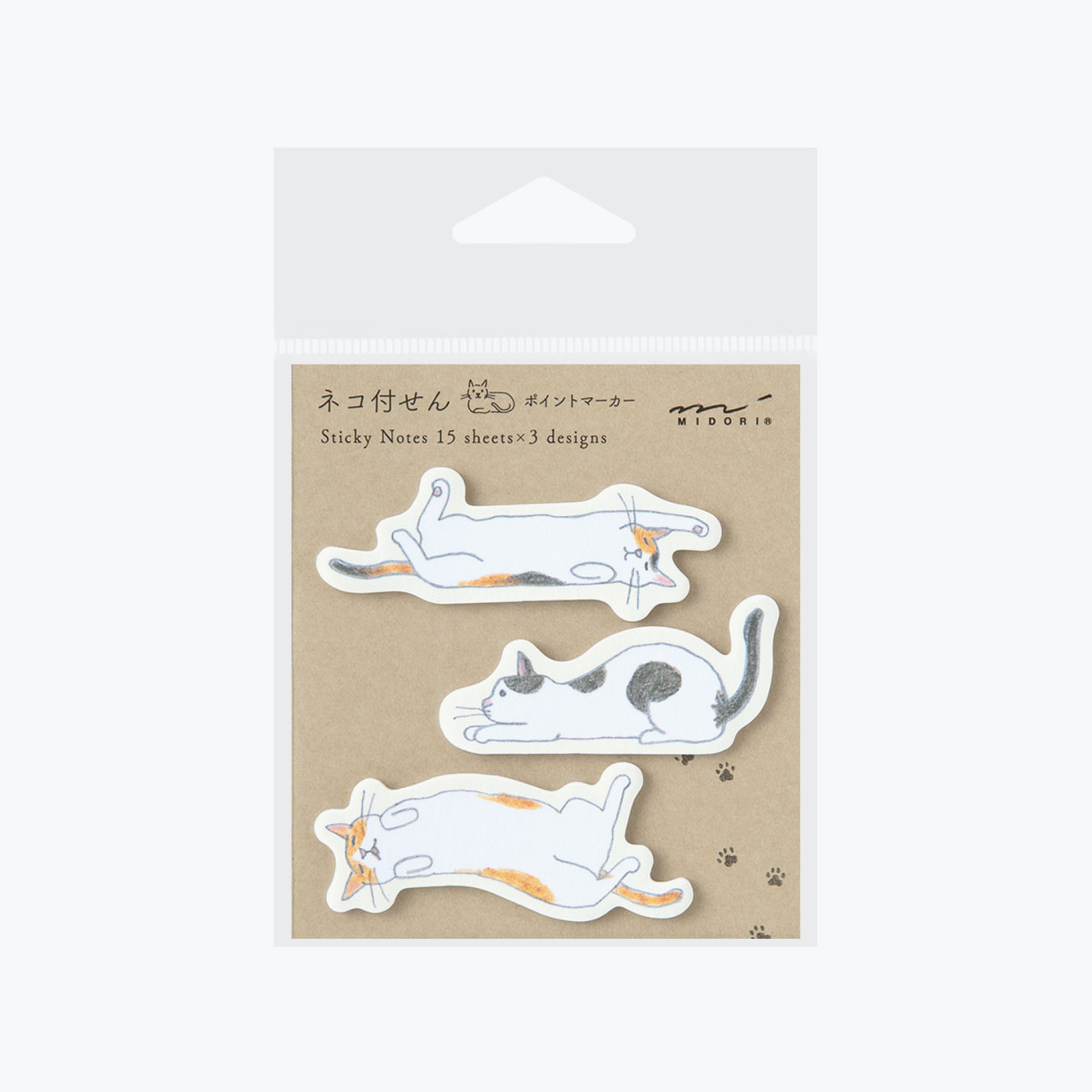 Midori sticky notes in shapes of stretching cats