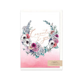 Typflora card with a floral wreath design and 'Congrats to you' message