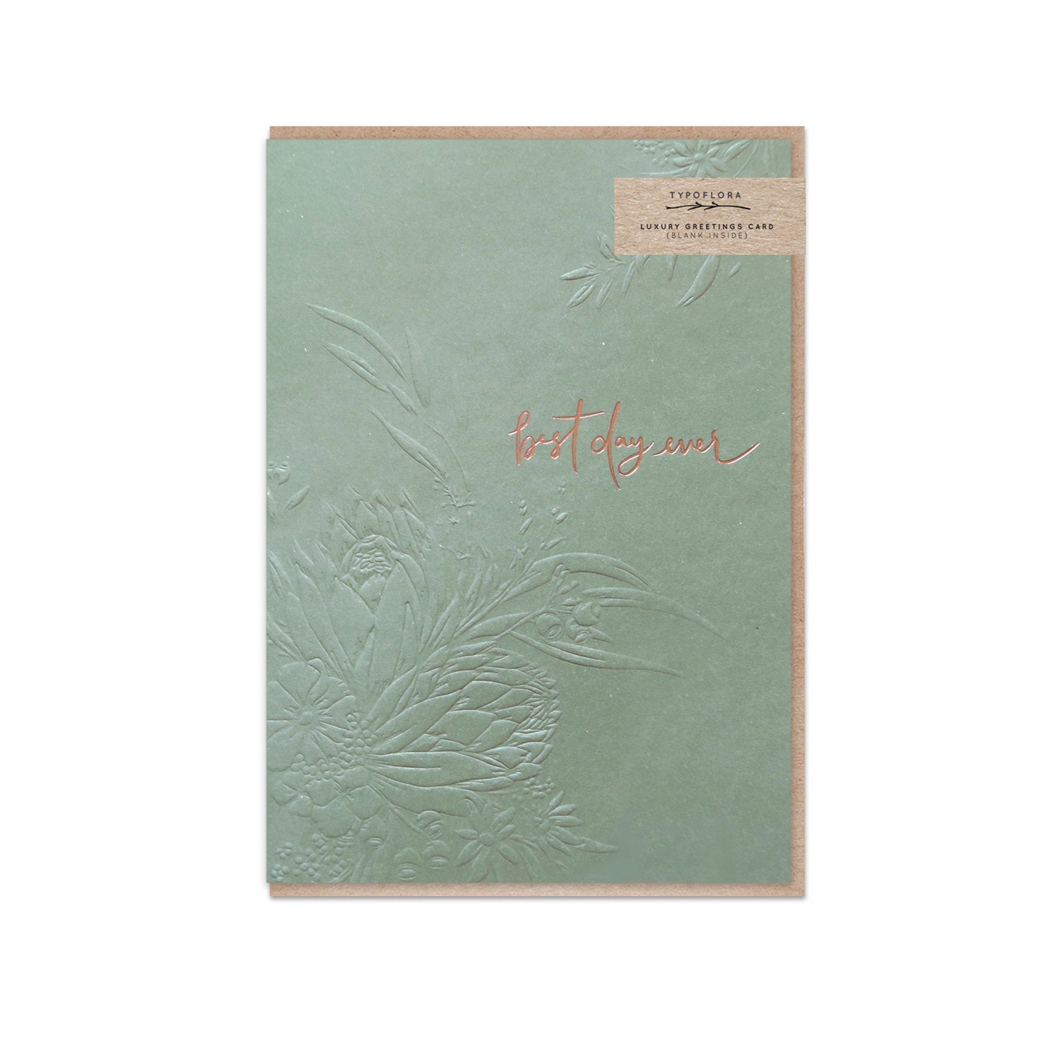 Typoflora greeting card featuring the 'best day ever' message printed on the front