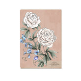 Typoflora greeting card featuring white peonies on a blush background