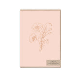 Typoflora greeting card featuring a poppy outline on a blush background, printed on the front