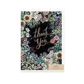 Black Typoflora card with field flowers and 'Thank you' message