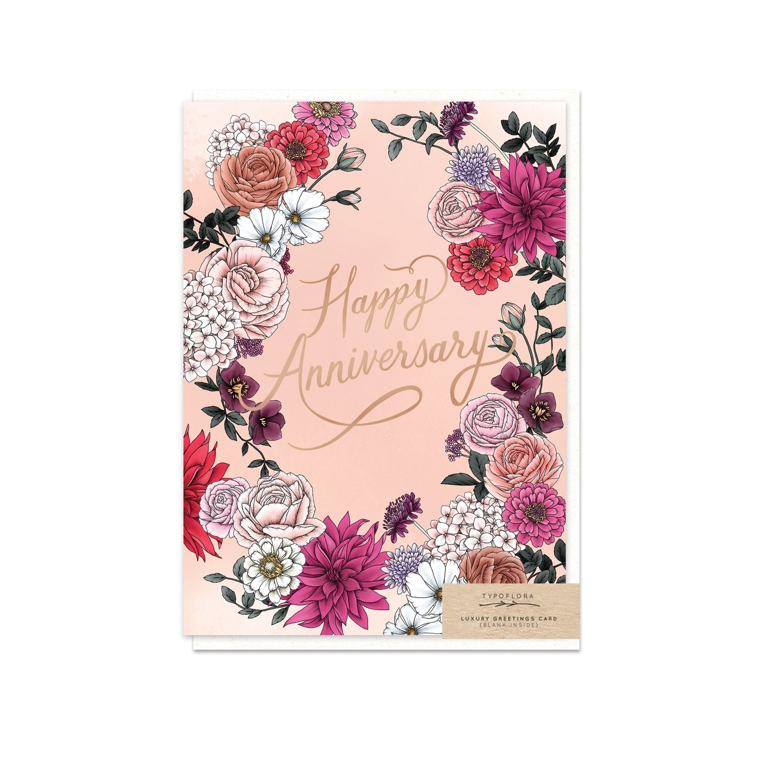 Typoflora floral design card with 'happy anniversary' message