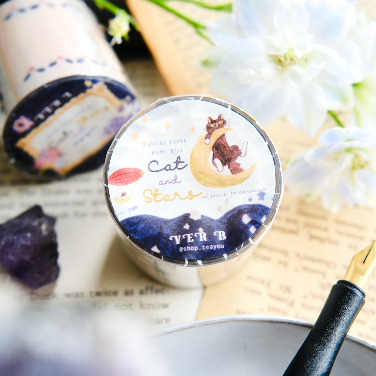 TeaYou - Paper Rolled Notes - Cat And Stars (B)