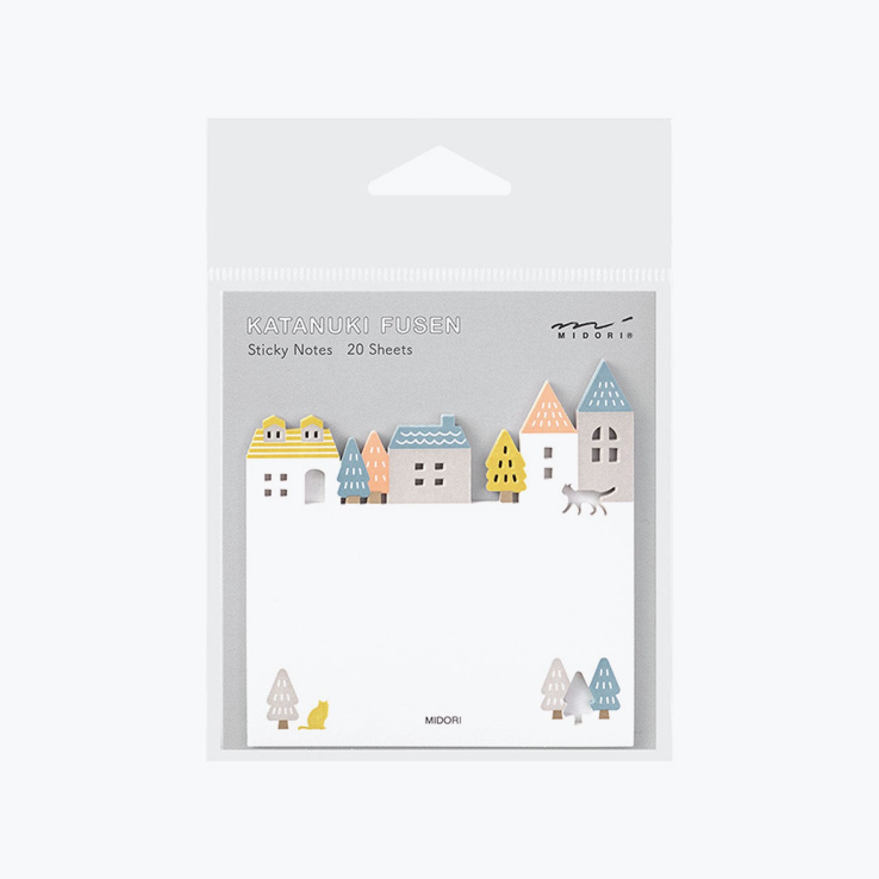 Midori set of sticky sheets with die-cut townhouses in pastel colours along the top edge