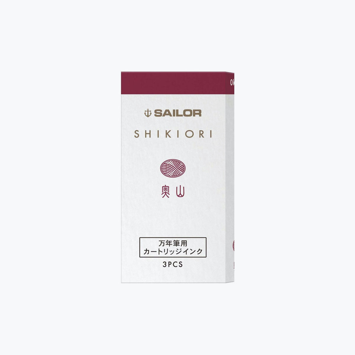 Front of the box of Sailor Shikiori Oku Yama wine red fountain pen ink cartridges