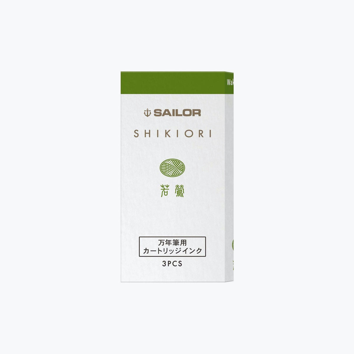 Front of the box of Sailor Shikiori Waga Uguisu green fountain pen ink cartridges