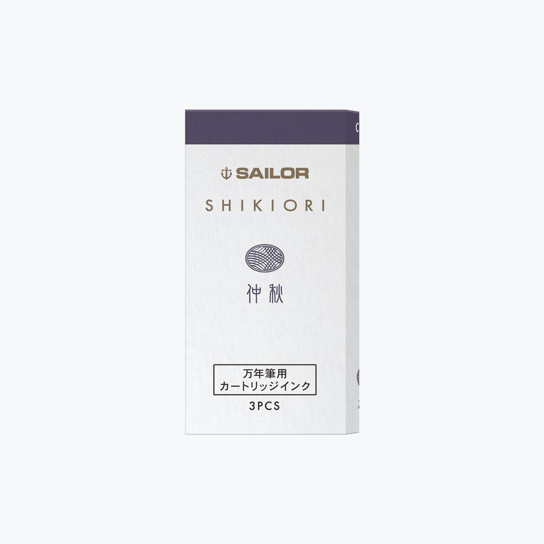 Front of the box of Sailor Shikiori Chu Shu purple-grey fountain pen ink catridges