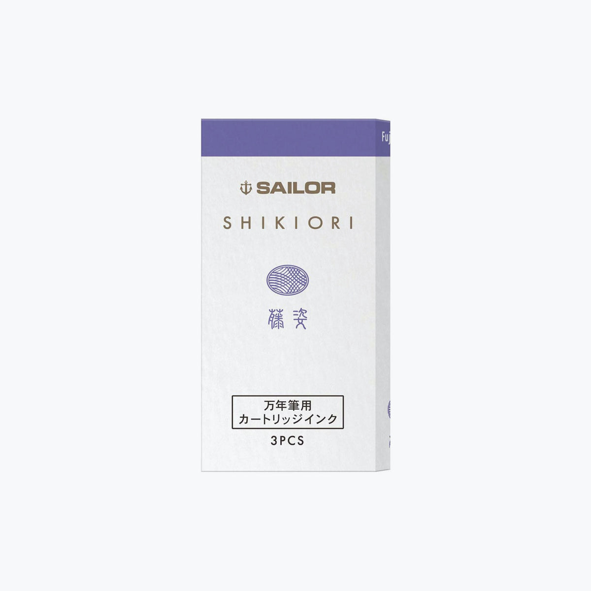 Front of the box of Sailor Shikiori Fuji Sugata purple fountain pen ink cartridges
