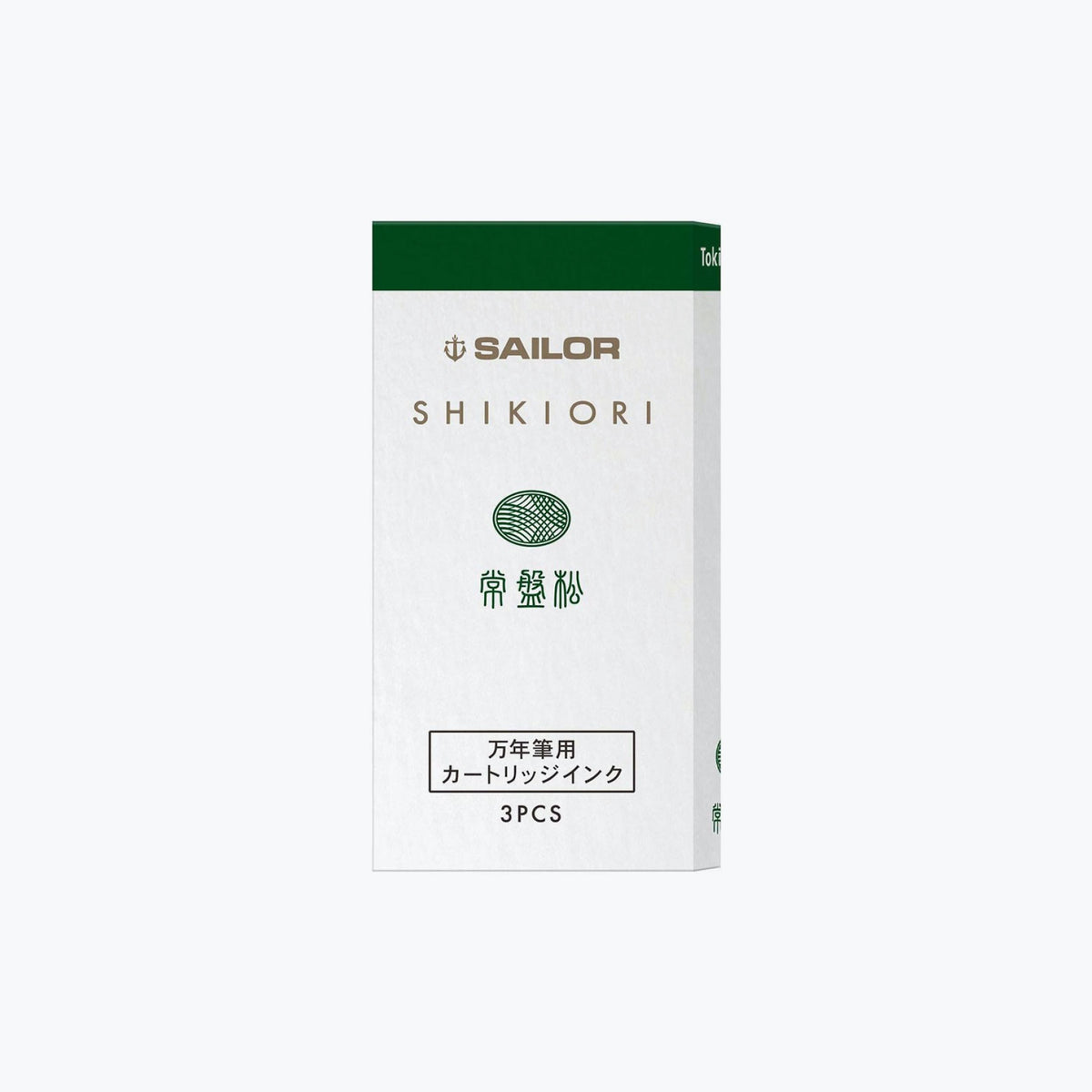 Front of the box of Sailor Shikiori Tokiwa Matsu pine-green fountain pen ink cartridges