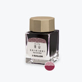 SAilor Shikiori Oku Yama burgundy red fountain pen ink in a glass bottle