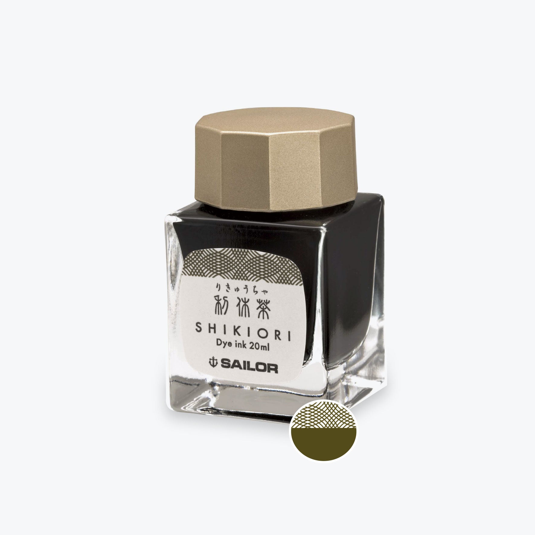 Sailor Shikiori Rikyu Cha green-brown fountain pen ink in a glass bottle