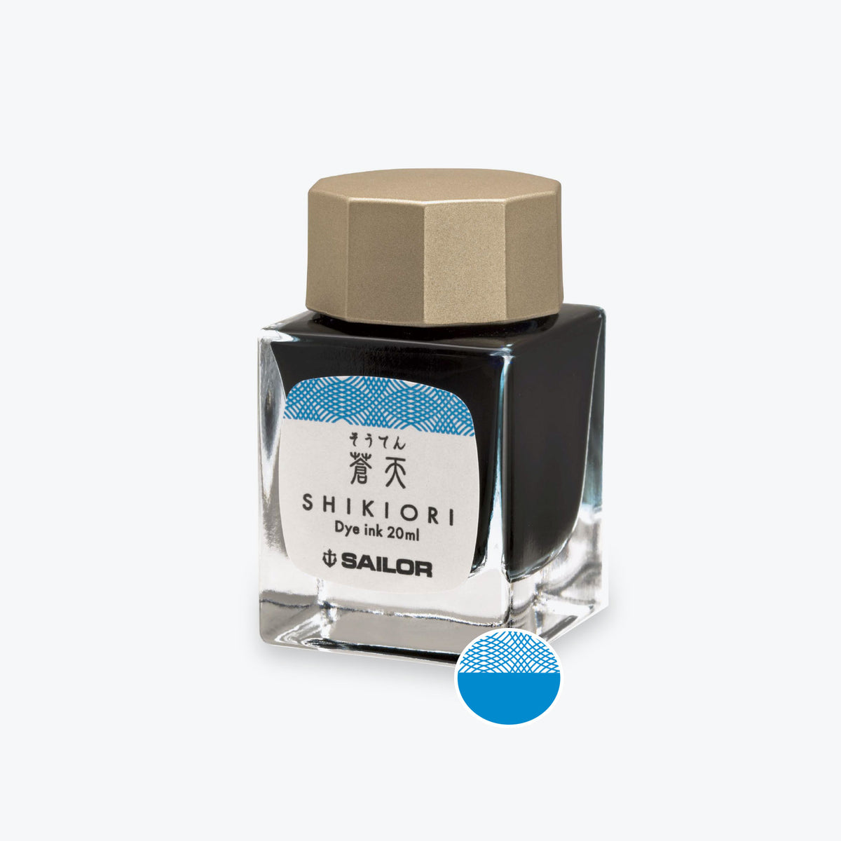 Sailor Shikiori Souten mid blue fountain pen ink in a glass bottle