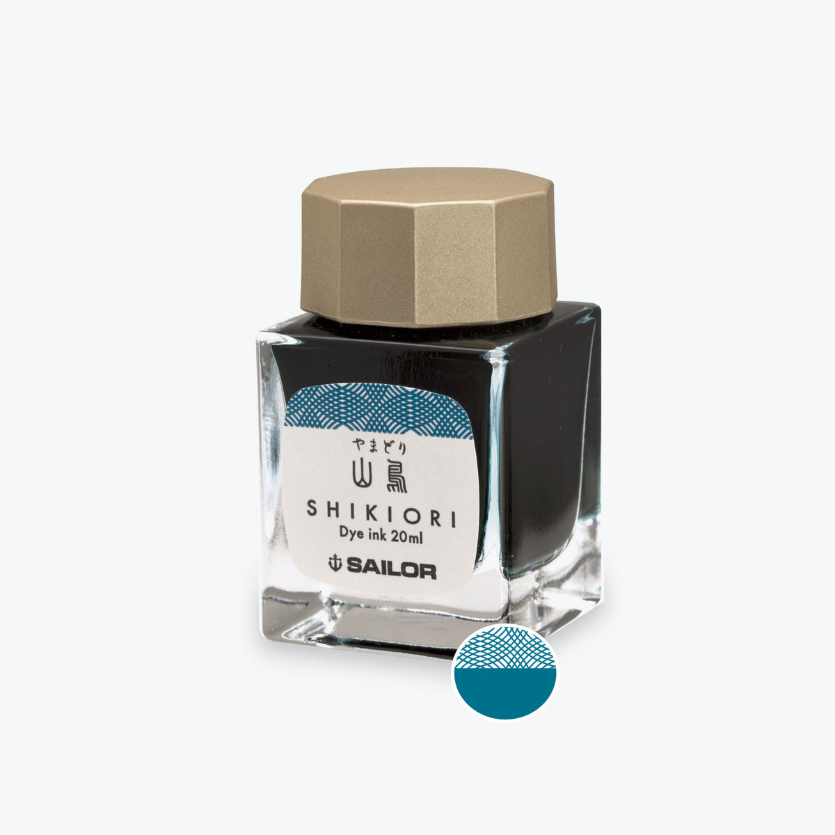 Sailor Shikiori Yama Dori teal green fountain pen ink in a glass bottle